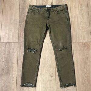 Free People Olive/Brown Distressed Jeans